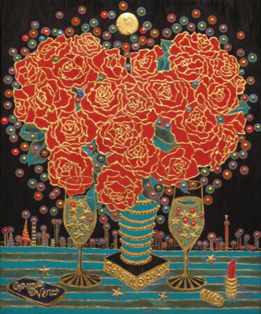 Painting titled "MARIAGE" by Chiori Ohnaka, Original Artwork, Pigments Mounted on Wood Panel