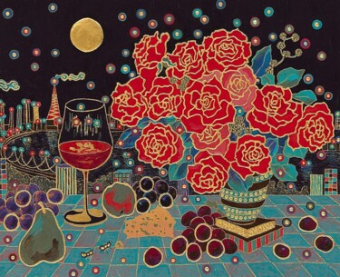 Malarstwo zatytułowany „FULL MOON” autorstwa Chiori Ohnaka, Oryginalna praca, Pigmenty Zamontowany na artwork_cat.