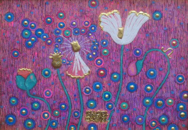 Ζωγραφική με τίτλο "CIEL ROSE" από Chiori Ohnaka, Αυθεντικά έργα τέχνης, Χρωστικές ουσίες Τοποθετήθηκε στο Ξύλινο πάνελ