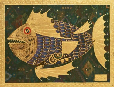 Painting titled "金鋼魚" by Chiori Ohnaka, Original Artwork, Pigments Mounted on artwork_cat.
