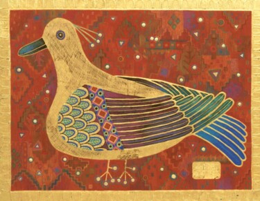Painting titled "FORTUNE BIRD" by Chiori Ohnaka, Original Artwork, Pigments Mounted on artwork_cat.