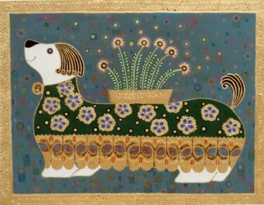 Schilderij getiteld "Dachshund" door Chiori Ohnaka, Origineel Kunstwerk, pigmenten