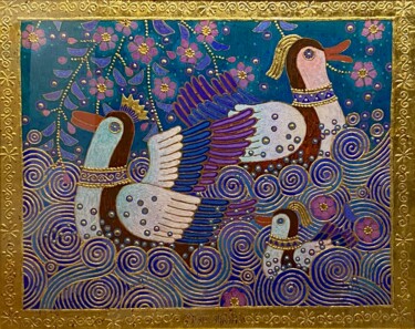 Painting titled "FAMILY REUNION" by Chiori Ohnaka, Original Artwork, Pigments Mounted on Wood Panel