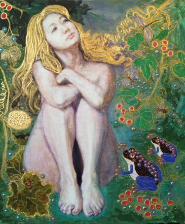 Peinture intitulée "Forest Fairy" par Chiori Ohnaka, Œuvre d'art originale, Pigments Monté sur Panneau de bois