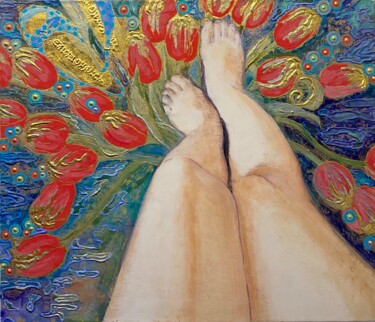 绘画 标题为“Summer Sandals” 由Chiori Ohnaka, 原创艺术品, 颜料 安装在artwork_cat.上