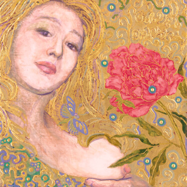 Painting titled "Pivoine ou Moi ?" by Chiori Ohnaka, Original Artwork, Pigments Mounted on Wood Panel