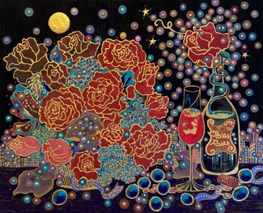 Malarstwo zatytułowany „DEAR ROSE” autorstwa Chiori Ohnaka, Oryginalna praca, Pigmenty Zamontowany na Panel drewniany