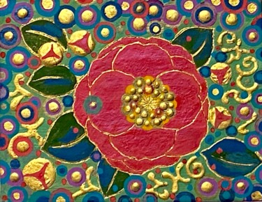 Painting titled "CAMELLIA" by Chiori Ohnaka, Original Artwork, Pigments Mounted on Wood Panel