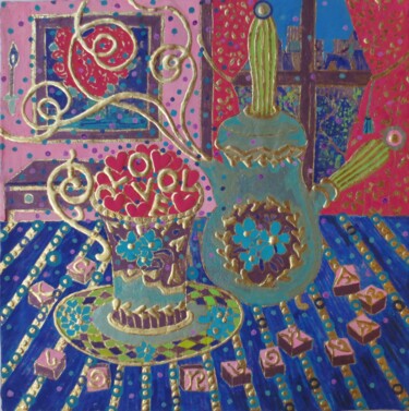 Malerei mit dem Titel "Tea Time" von Chiori Ohnaka, Original-Kunstwerk, Pigmente