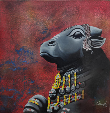 Painting titled "Nandi" by Chiranjib Panda, Original Artwork, Acrylic