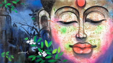 Painting titled "MEDITATING BUDA" by Chiranjib Panda, Original Artwork, Acrylic