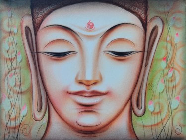 Painting titled "Buddha 0" by Chiranjib Panda, Original Artwork, Watercolor