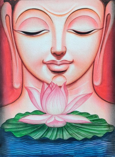 Painting titled "Buddha 1" by Chiranjib Panda, Original Artwork, Watercolor