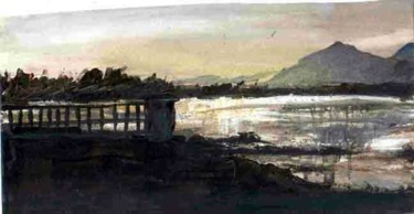 Painting titled "Lake view" by Anita Sanyal, Original Artwork, Oil