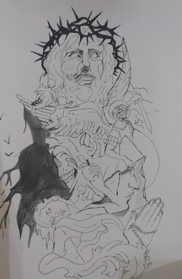 Peinture intitulée "Sketch for tattoo" par Chivili, Œuvre d'art originale, Stylo gel