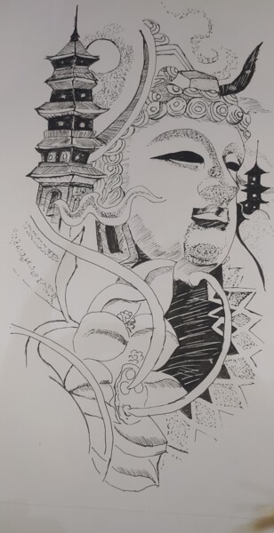 Peinture intitulée "Sketch for tattoo2" par Chivili, Œuvre d'art originale, Stylo gel