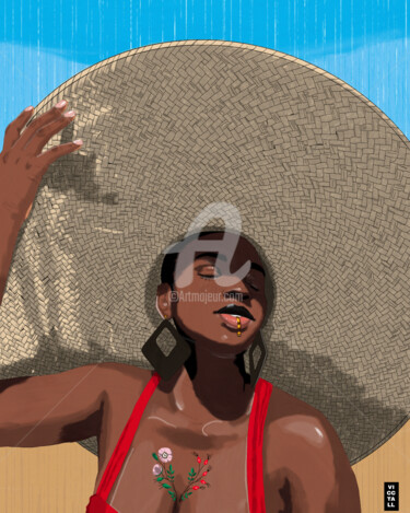 Цифровое искусство под названием "Melanie at the beach" - Chizube Onuorah, Подлинное произведение искусства, Цифровая живопи…