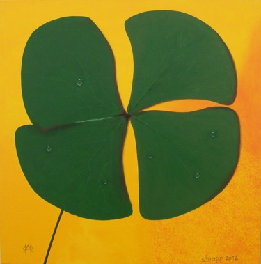 Painting titled "J11054 Four Leaves…" by Chjapp, Original Artwork, Acrylic Mounted on Wood Stretcher frame