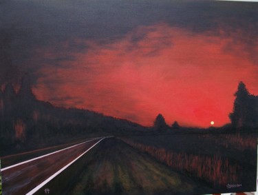 Painting titled "J14065 Sunset on th…" by Chjapp, Original Artwork, Acrylic Mounted on Wood Stretcher frame