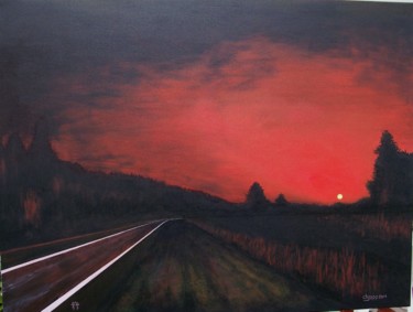 J14065 Sunset on the Highway.jpg Pintura intitulada "J14065 Sunset on th…" por Chjapp, Obras de arte originais, Acrílico Montado em Armação em madeira