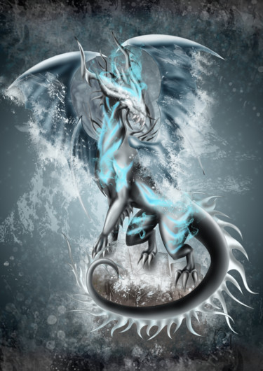 Arts numériques intitulée "Dragon de Glace" par Chloé A., Œuvre d'art originale, Peinture numérique