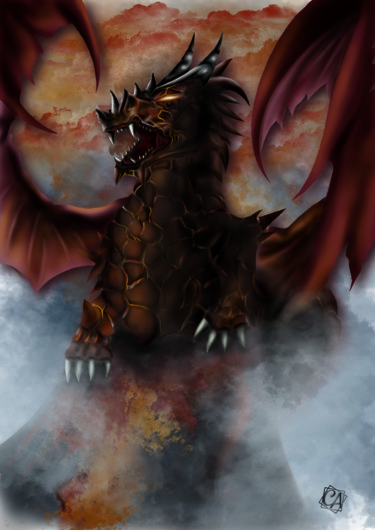 Arts numériques intitulée "Dragon de Terre" par Chloé A., Œuvre d'art originale, Peinture numérique