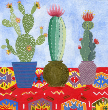 「Cactus on a Turkish…」というタイトルの絵画 Chloe Greenfieldによって, オリジナルのアートワーク, グワッシュ水彩画