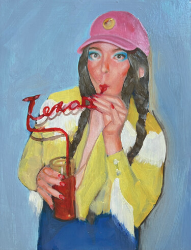 Painting titled "Texas Party" by Chloé Kaemmerer, Original Artwork, Oil Mounted on Wood Panel