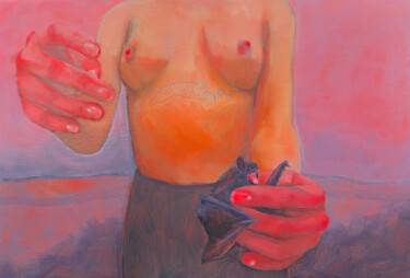 Peinture intitulée "Mains froides Coeur…" par Chloé Kaemmerer, Œuvre d'art originale, Huile Monté sur Panneau de bois