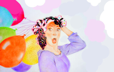 Dessin intitulée "Porteuse de ballons" par Chloé Livernaux, Œuvre d'art originale, Crayon