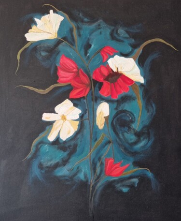 Painting titled "Papaver" by Chloé R, Original Artwork, Oil Mounted on Wood Stretcher frame