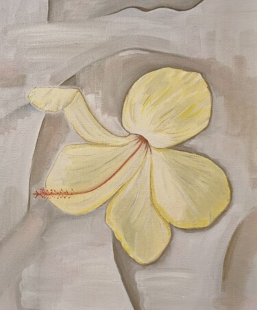 Malarstwo zatytułowany „Hibiscus rosa sinen…” autorstwa Chloé R, Oryginalna praca, Olej Zamontowany na Drewniana rama noszy