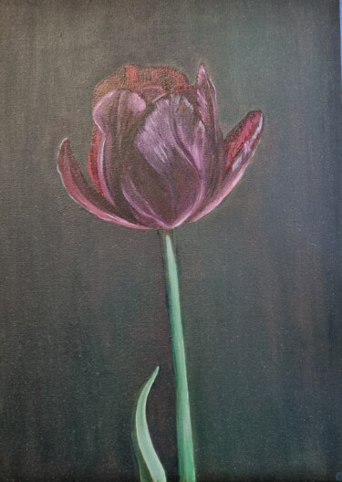 Painting titled "Tulipe noire" by Chloé R, Original Artwork, Oil