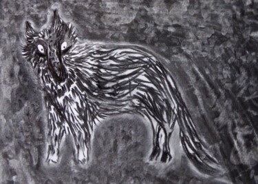 Dibujo titulada "Le loup" por Chloé Robert, Obra de arte original, Carbón