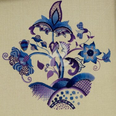 Textile Art titled "Crewel Flowers" by Chloe Savage, Original Artwork