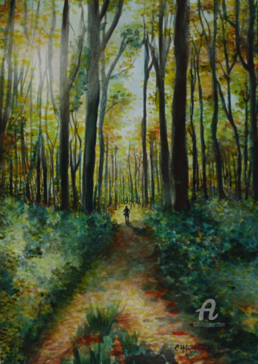 Peinture intitulée "Forêt de Crécy" par Virginie Chloupek, Œuvre d'art originale, Aquarelle