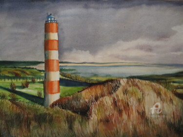 Painting titled "Le Phare de Berck" by Virginie Chloupek, Original Artwork, Watercolor