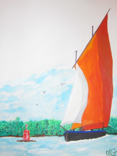 Peinture intitulée "bateau départ a la…" par Choiseul, Œuvre d'art originale, Autre
