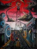 Painting titled "dependencyvile" by Choko, Original Artwork, Oil