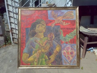 Painting titled "mother and child" by Karoonamoorthy N, Original Artwork