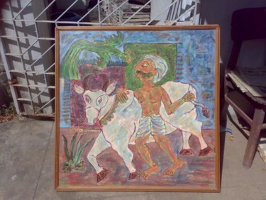 Painting titled "bull fight" by Karoonamoorthy N, Original Artwork