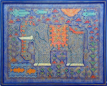 Painting titled "blue elephant" by Karoonamoorthy N, Original Artwork