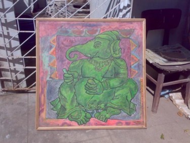 Painting titled "elephant god" by Karoonamoorthy N, Original Artwork, Oil