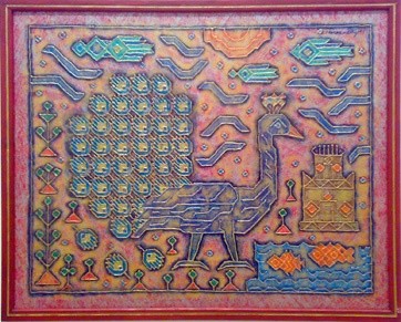Painting titled "pink peacock" by Karoonamoorthy N, Original Artwork