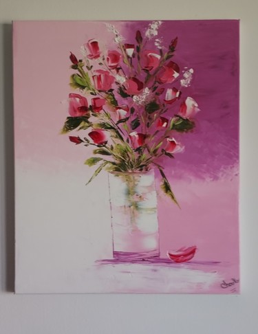 Pintura titulada "Le Vase rose" por Lahcen Choukar, Obra de arte original, Oleo Montado en Bastidor de camilla de madera