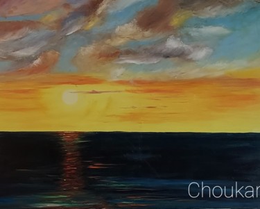 Ζωγραφική με τίτλο "Le coucher de soleil" από Lahcen Choukar, Αυθεντικά έργα τέχνης, Λάδι Τοποθετήθηκε στο Ξύλινο φορείο σκε…