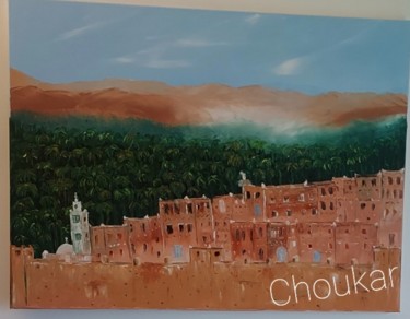 Painting titled "Todra" by Lahcen Choukar, Original Artwork, Oil Mounted on Wood Stretcher frame