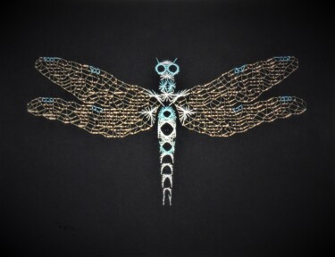 Sztuka tkaniny zatytułowany „libellule” autorstwa Choumissa Vivien, Oryginalna praca, String Art