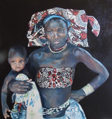 Painting titled "Mother and son" by Choumissa Vivien, Original Artwork, Oil