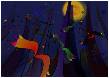 Цифровое искусство под названием "City in the Night" - Chris Van Moorsel, Подлинное произведение искусства, Цифровая живопись